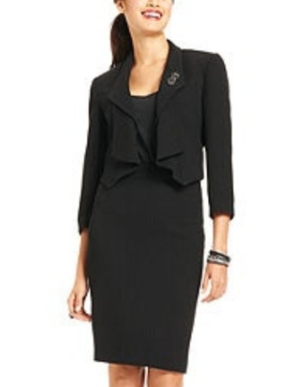 Tahari by ASL Shawl‑Collar Pinstripe Jacket & Skirt Set Black/White Size 6 NWOT